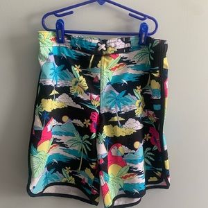 2 for 1! Boys tropical print bathing suit. Red, white, & blue shorts for free